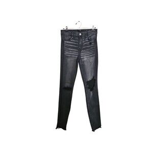 Women's American Eagle Black Vintage Look Ripped Next Level Stetch 10 Xlong